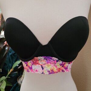 Pink Victoria's Secret Bustier Bra Black Size 34D 34 D Lace Pink Print Underwire